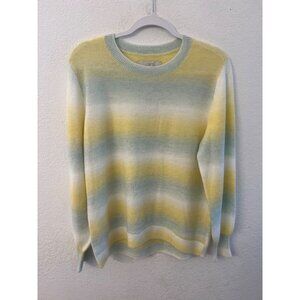 LOFT Womens Striped Ombre Sweater Yellow Green White Large Acrylic Blend women s
